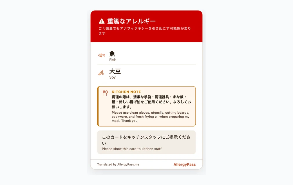 Japanese Allergy Card | Printable Card for Japan