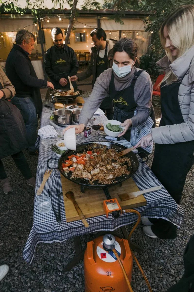 People sharing food at a table