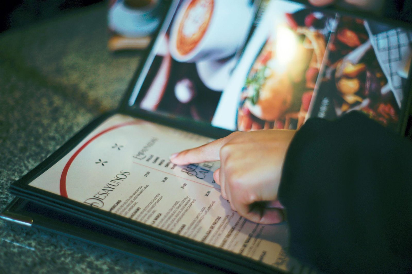 Close-up of a Spanish restaurant menu