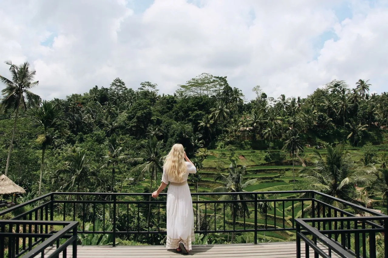 Bali rice terraces with resort villa accommodation