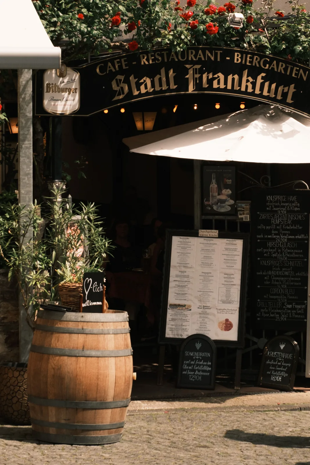 Restaurant exterior sign in Frankfurt, Germany