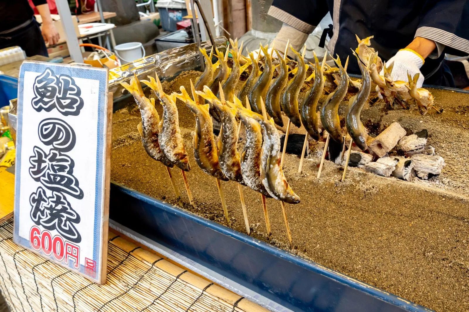 Grilled skewers at a Japanese street food stall