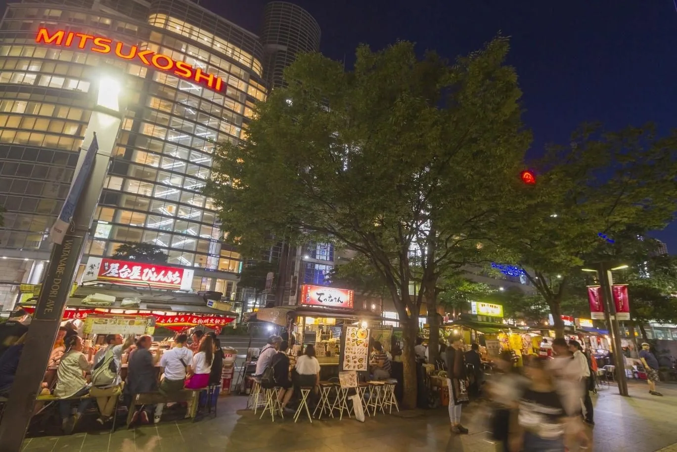 Illuminated yatai night food stalls in Japan