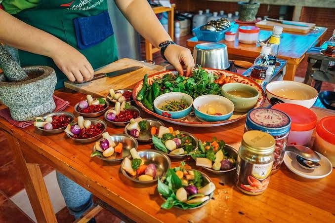 Fresh ingredients prepared for Thai cooking
