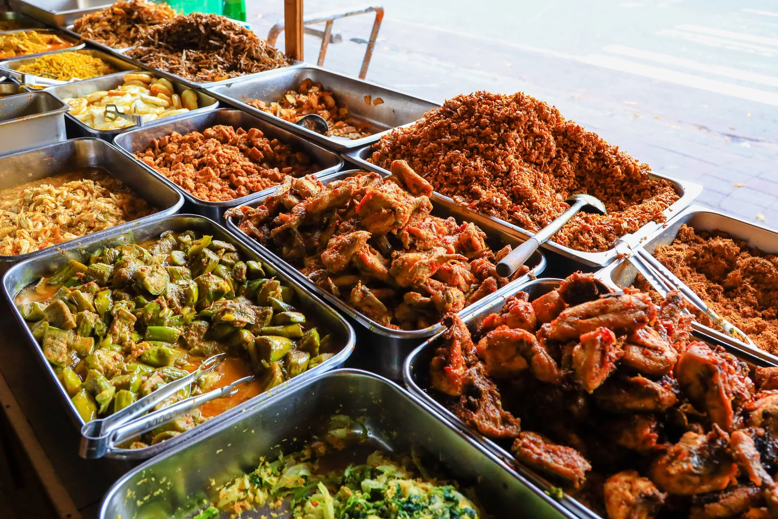 Buffet trays with a variety of dishes
