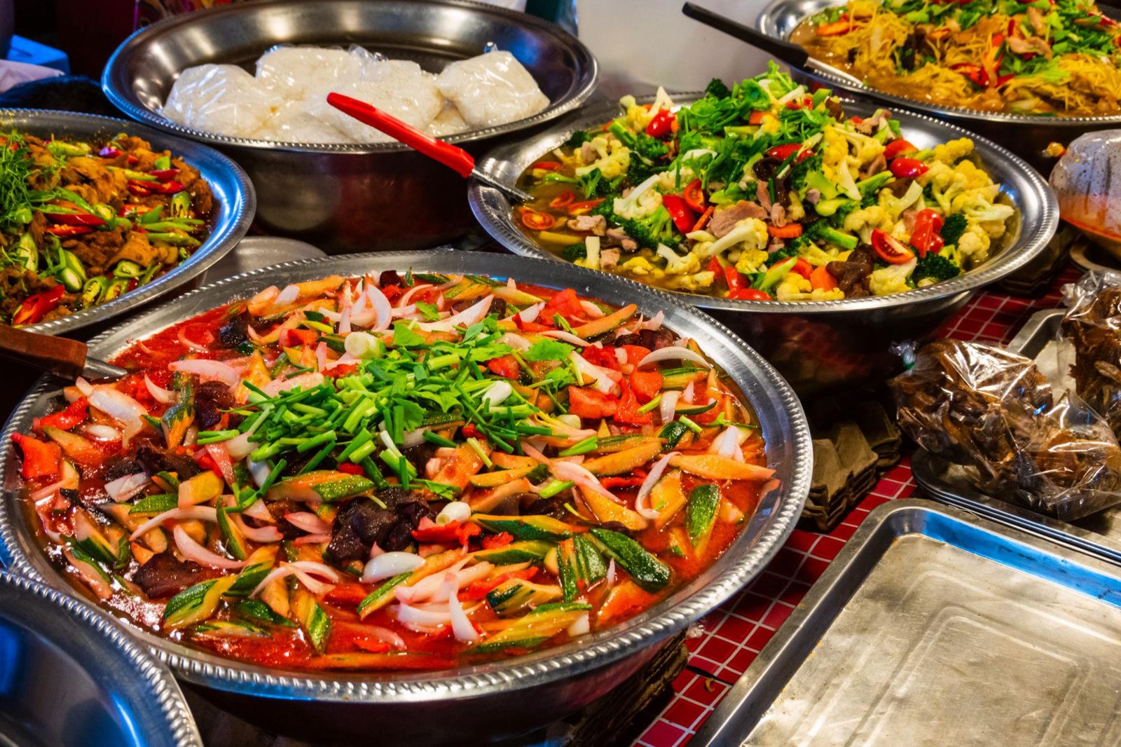 Thai street-food dishes at a market