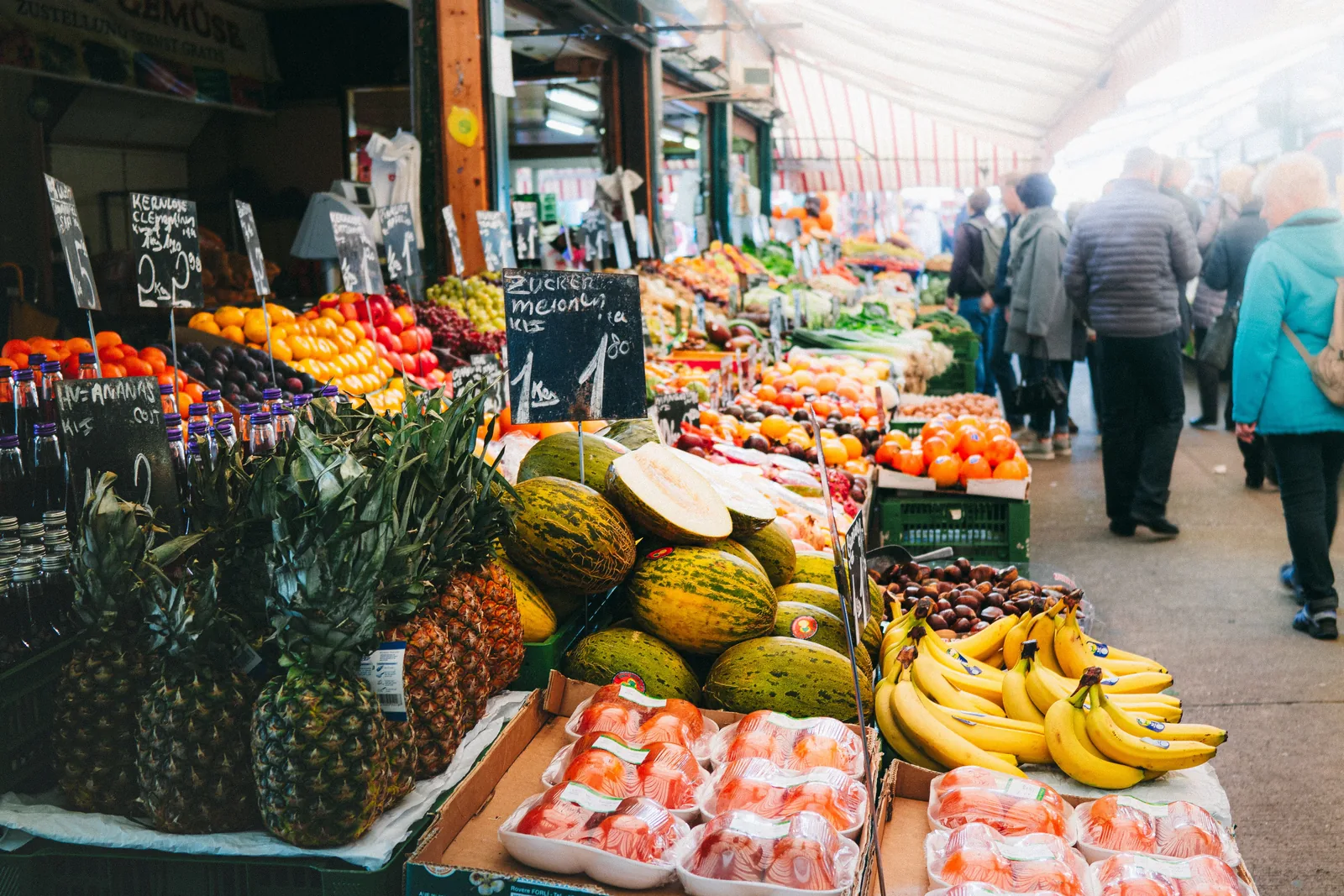 Tropical fruit and vegetable market stall